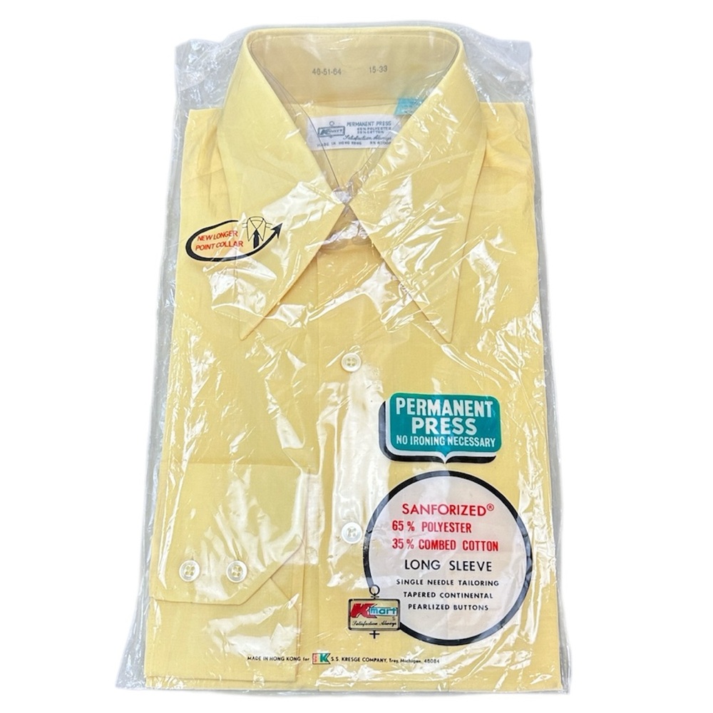 KMart Yellow Button Long Sleeve Shirt Permanent Press Longer Point‎ Collar 15-33